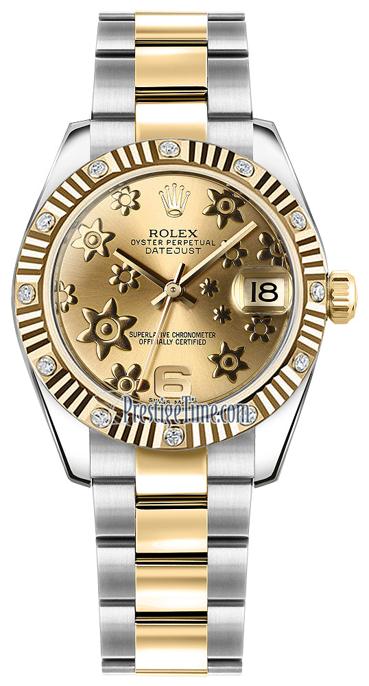 Rolex Datejust 31mm Stainless Steel and Yellow Gold 178313 Champagne Floral Oyster