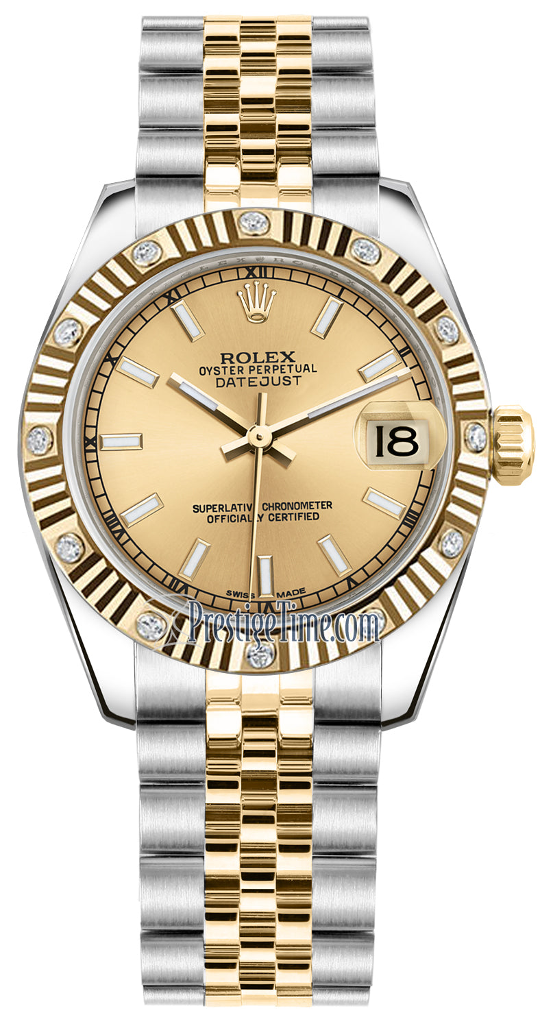 Rolex Datejust 31mm Stainless Steel and Yellow Gold 178313 Champagne Index Jubilee