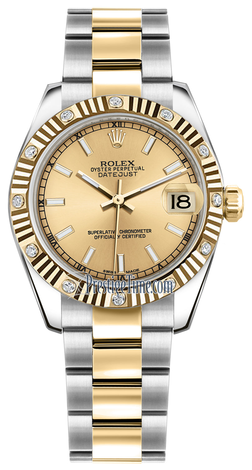 Rolex Datejust 31mm Stainless Steel and Yellow Gold 178313 Champagne Index Oyster