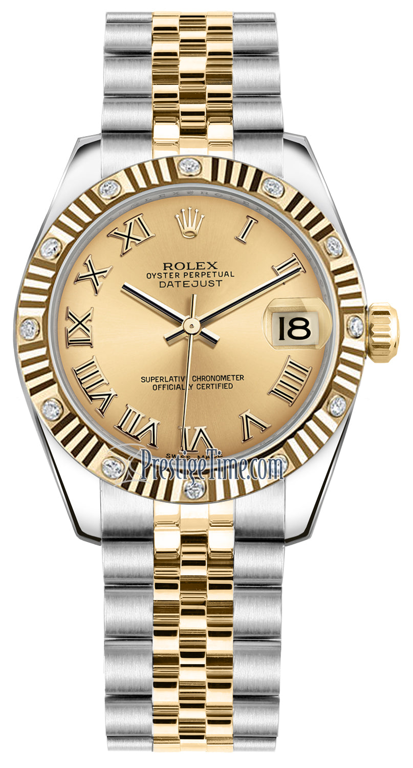 Rolex Datejust 31mm Stainless Steel and Yellow Gold 178313 Champagne Roman Jubilee