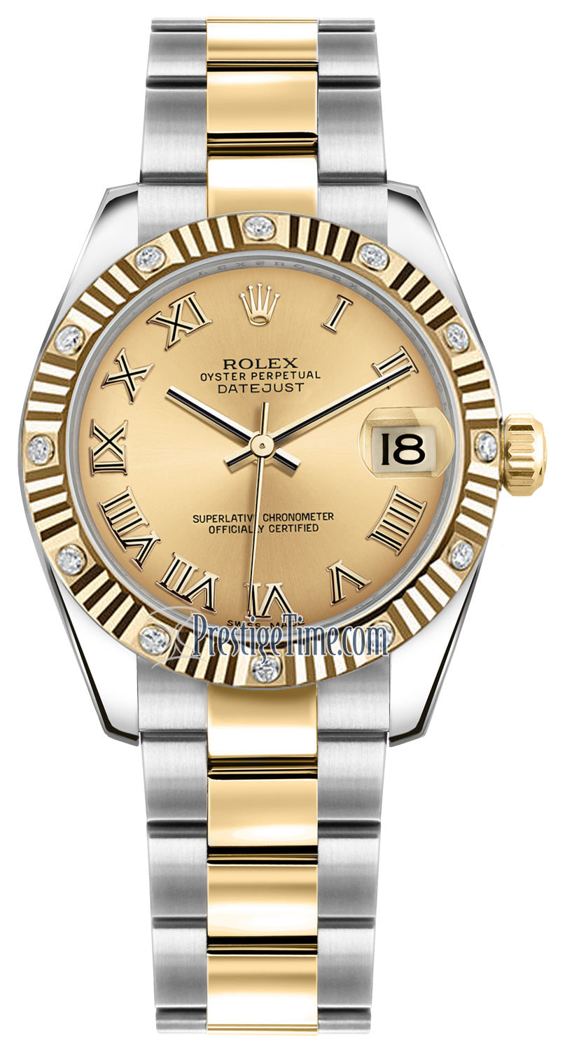 Rolex Datejust 31mm Stainless Steel and Yellow Gold 178313 Champagne Roman Oyster