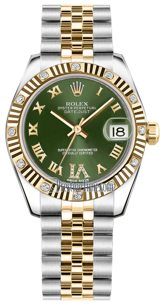 Rolex Datejust 31mm Stainless Steel and Yellow Gold 178313 Olive Green VI Roman Jubilee