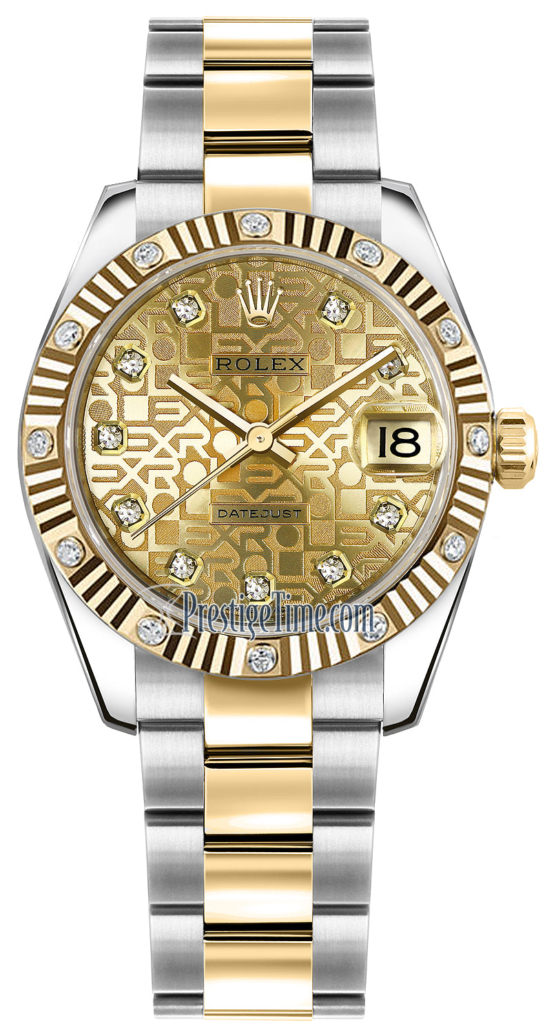 Rolex Datejust 31mm Stainless Steel and Yellow Gold 178313 Jubilee Champagne Diamond Oyster