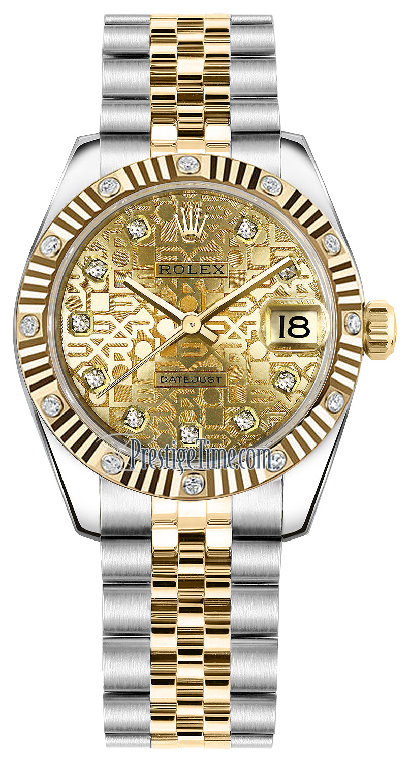 Rolex Datejust 31mm Stainless Steel and Yellow Gold 178313 Jubilee Champagne Diamond Jubilee