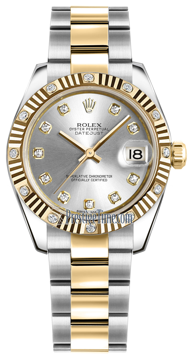 Rolex Datejust 31mm Stainless Steel and Yellow Gold 178313 Silver Diamond Oyster