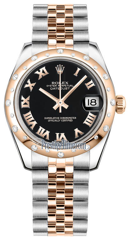 Rolex Datejust 31mm Stainless Steel and Rose Gold 178341 Black Roman Jubilee