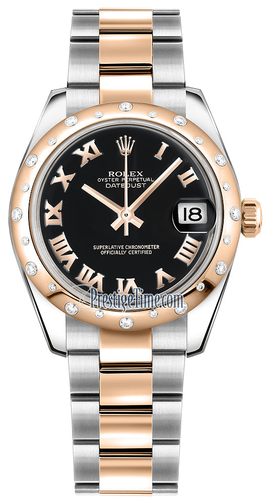 Rolex Datejust 31mm Stainless Steel and Rose Gold 178341 Black Roman Oyster