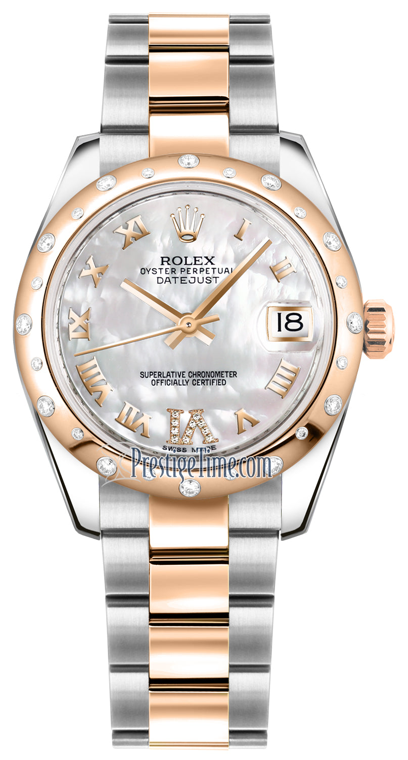 Rolex Datejust 31mm Stainless Steel and Rose Gold 178341 White MOP VI Roman Oyster