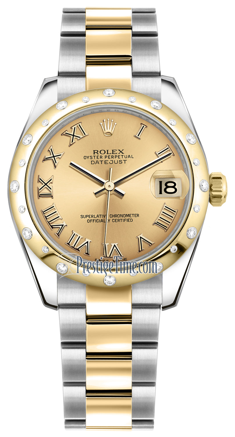 Rolex Datejust 31mm Stainless Steel and Yellow Gold 178343 Champagne Roman Oyster