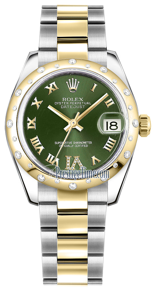 Rolex Datejust 31mm Stainless Steel and Yellow Gold 178343 Olive Green VI Roman Oyster