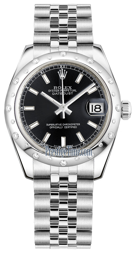 Rolex Datejust 31mm Stainless Steel 178344 Black Index Jubilee