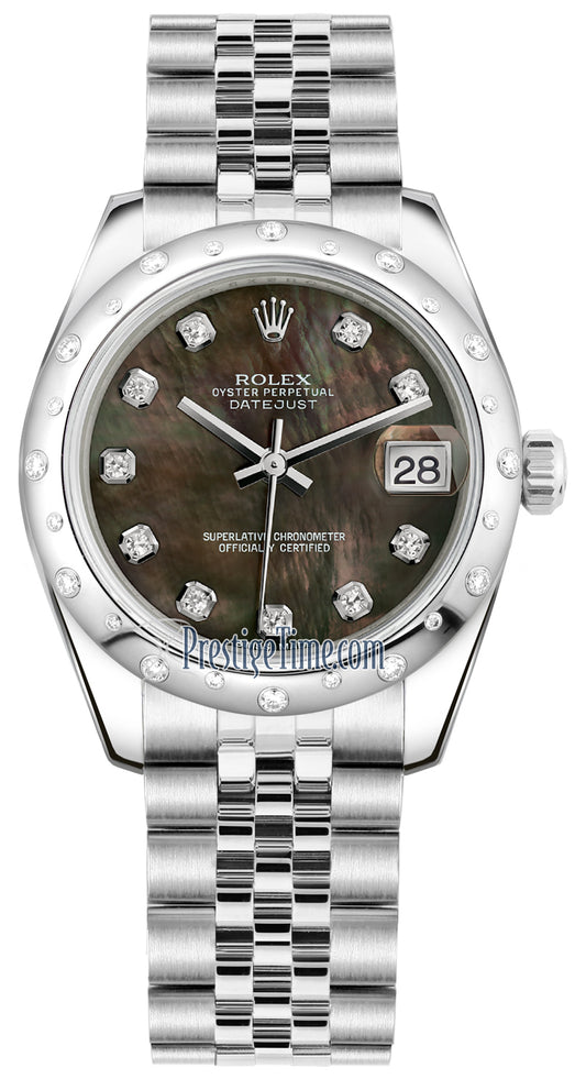 Rolex Datejust 31mm Stainless Steel 178344 Black MOP Diamond Jubilee