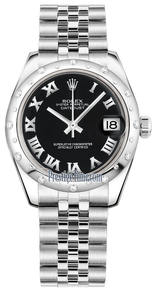 Rolex Datejust 31mm Stainless Steel 178344 Black Roman Jubilee