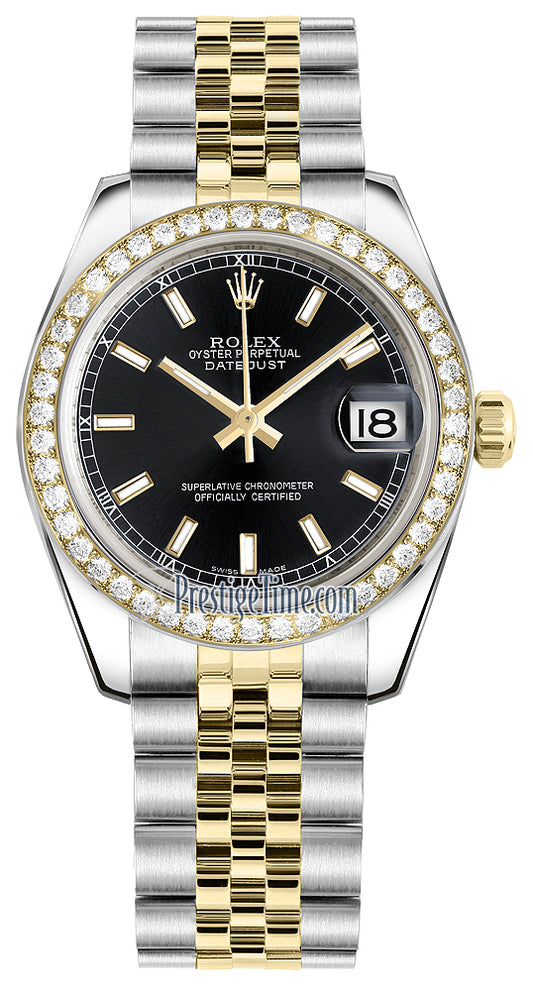 Rolex Datejust 31mm Stainless Steel and Yellow Gold 178383 Black Index Jubilee