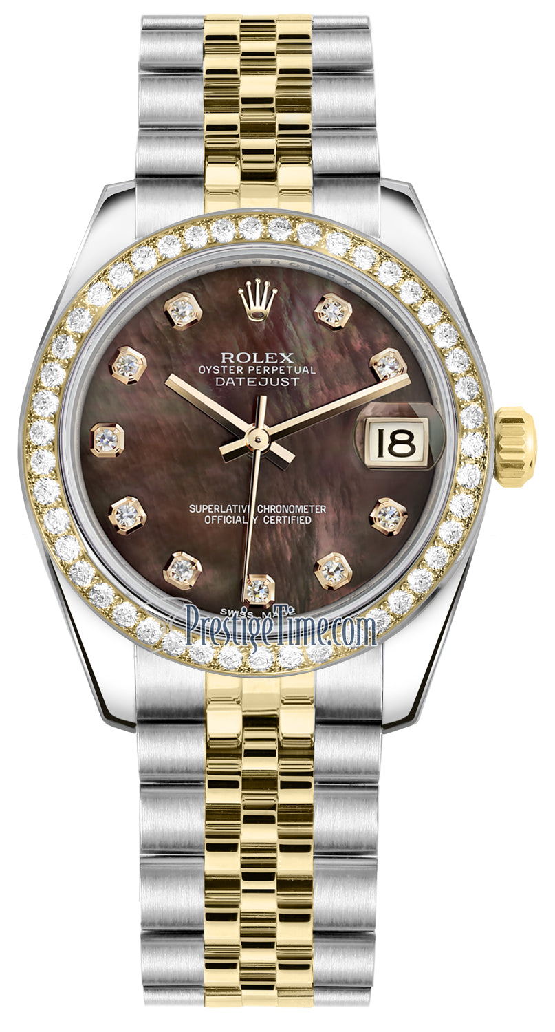 Rolex Datejust 31mm Stainless Steel and Yellow Gold 178383 Black MOP Diamond Jubilee