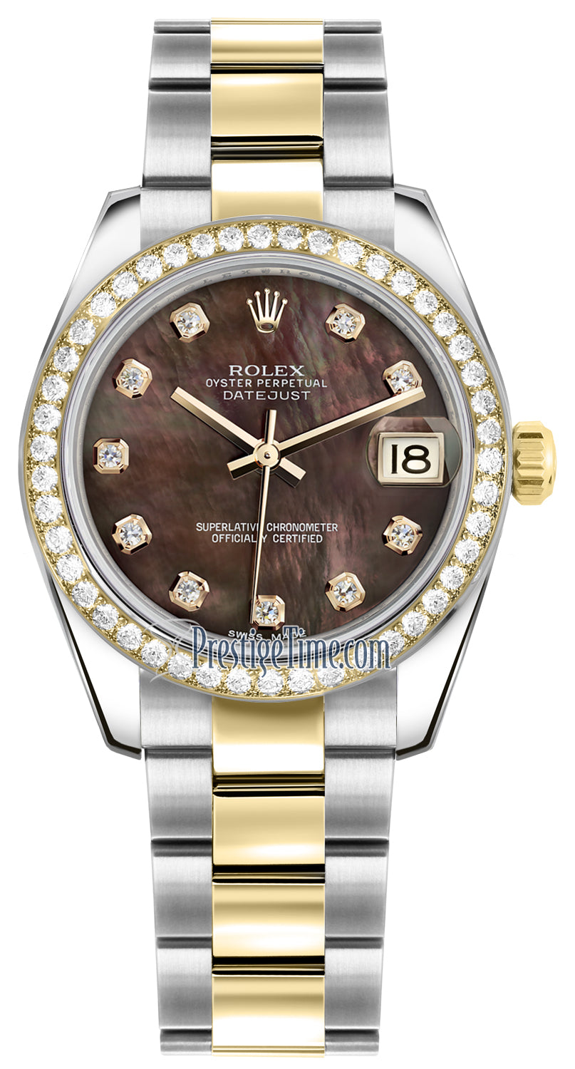 Rolex Datejust 31mm Stainless Steel and Yellow Gold 178383 Black MOP Diamond Oyster