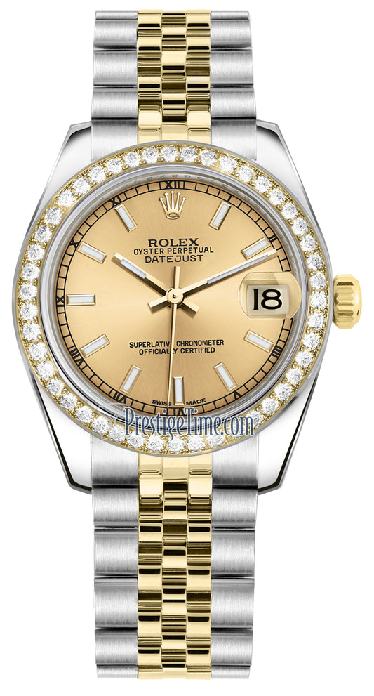 Rolex Datejust 31mm Stainless Steel and Yellow Gold 178383 Champagne Index Jubilee