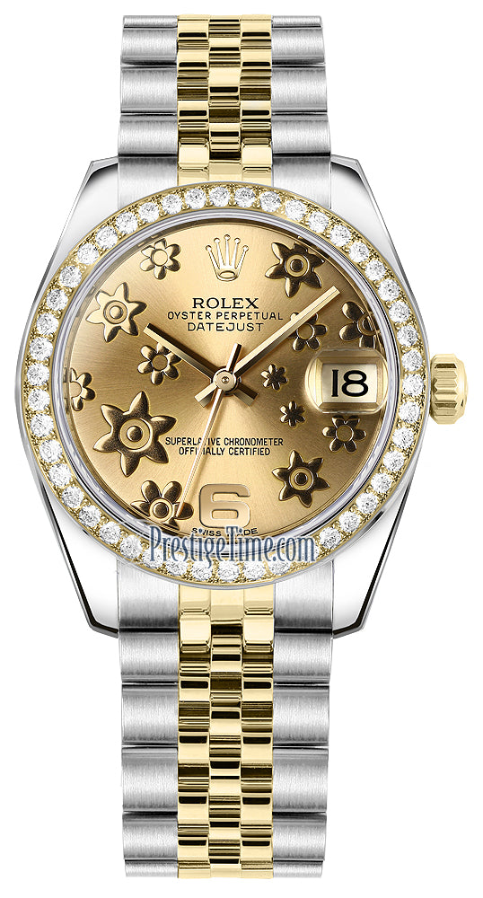 Rolex Datejust 31mm Stainless Steel and Yellow Gold 178383 Champagne Floral Jubilee