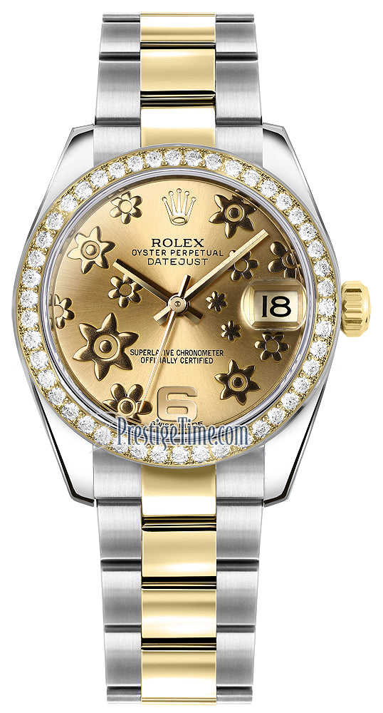 Rolex Datejust 31mm Stainless Steel and Yellow Gold 178383 Champagne Floral Oyster