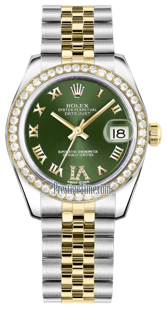 Rolex Datejust 31mm Stainless Steel and Yellow Gold 178383 Olive Green VI Roman Jubilee