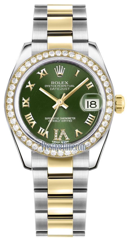 Rolex Datejust 31mm Stainless Steel and Yellow Gold 178383 Olive Green VI Roman Oyster