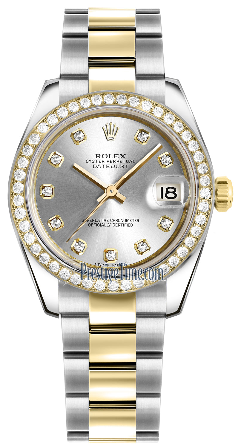 Rolex Datejust 31mm Stainless Steel and Yellow Gold 178383 Silver Diamond Oyster