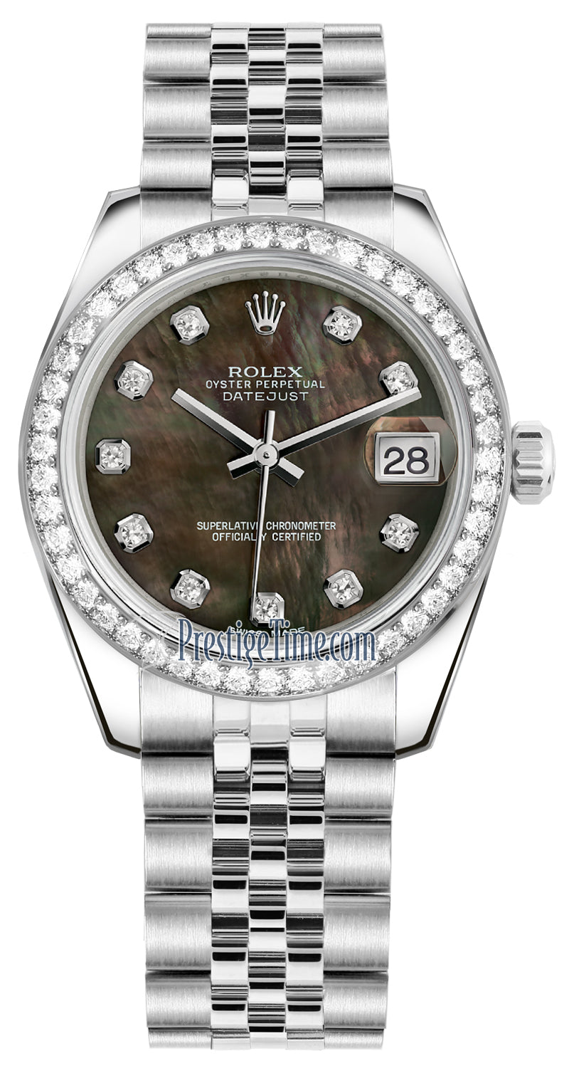 Rolex Datejust 31mm Stainless Steel 178384 Black MOP Diamond Jubilee