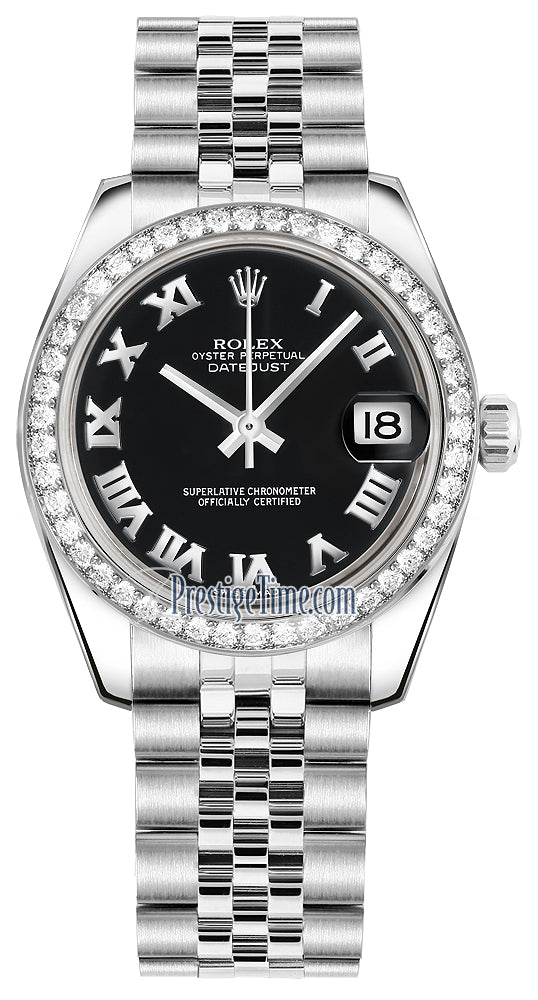 Rolex Datejust 31mm Stainless Steel 178384 Black Roman Jubilee