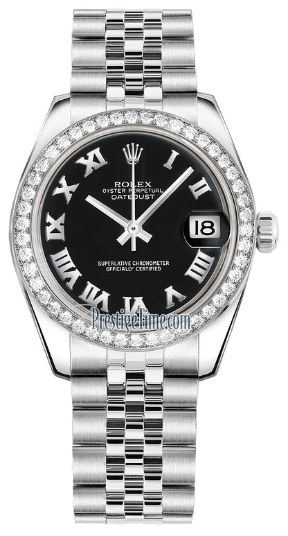 Rolex Datejust 31mm Stainless Steel 178384 Black Roman Jubilee