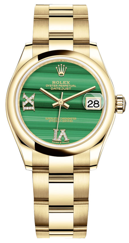 Rolex Datejust 31mm Yellow Gold 278248 Malachite Diamond Oyster