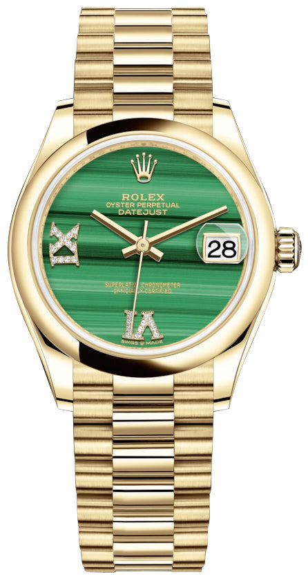 Rolex Datejust 31mm Yellow Gold 278248 Malachite Diamond President