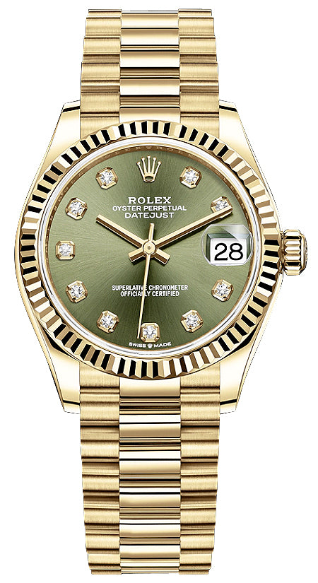 Rolex Datejust 31mm Yellow Gold 278278 Olive Green Diamond President