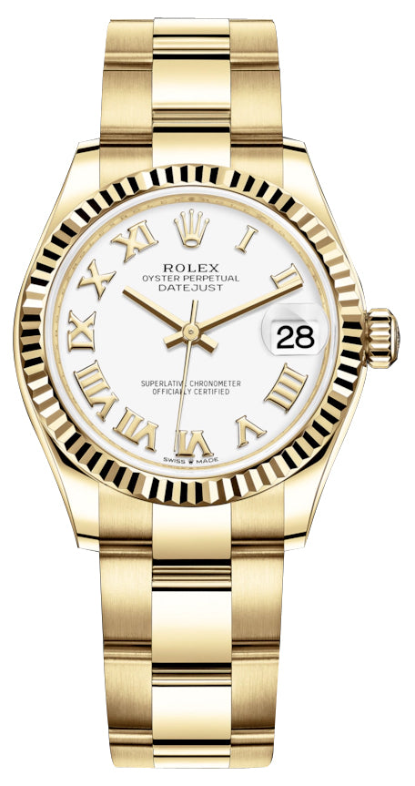 Rolex Datejust 31mm Yellow Gold 278278 White Roman Oyster