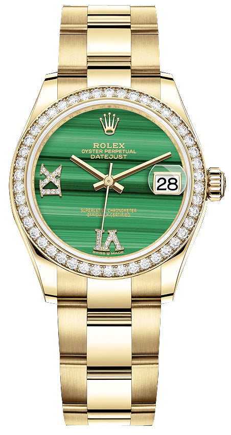 Rolex Datejust 31mm Yellow Gold 278288rbr Malachite Diamond Oyster