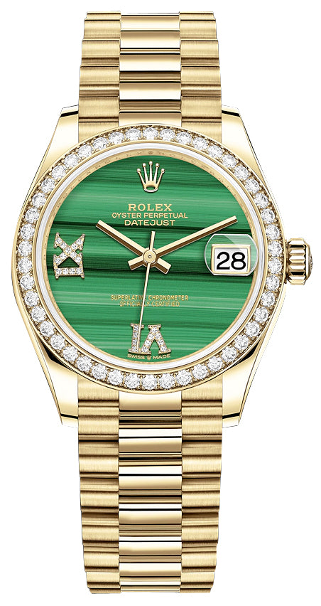 Rolex Datejust 31mm Yellow Gold 278288rbr Malachite Diamond President