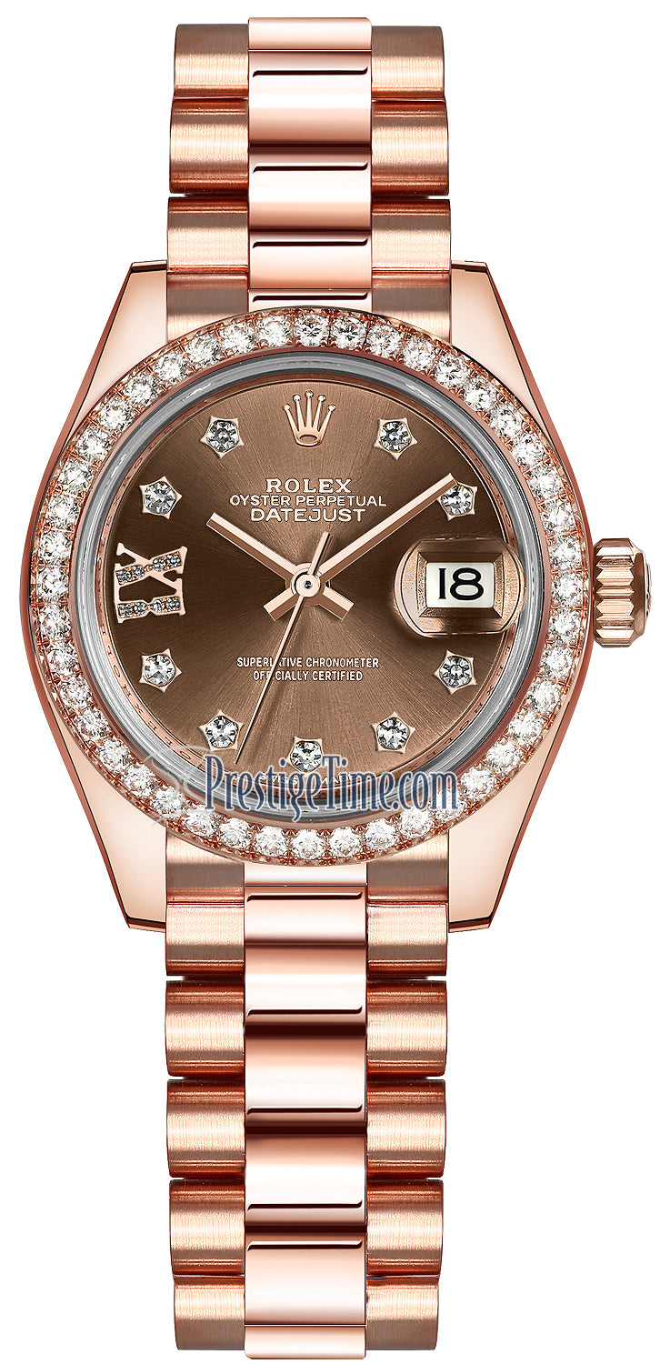 Rolex Lady Datejust 28mm Everose Gold 279135RBR Chocolate 17 Diamond President