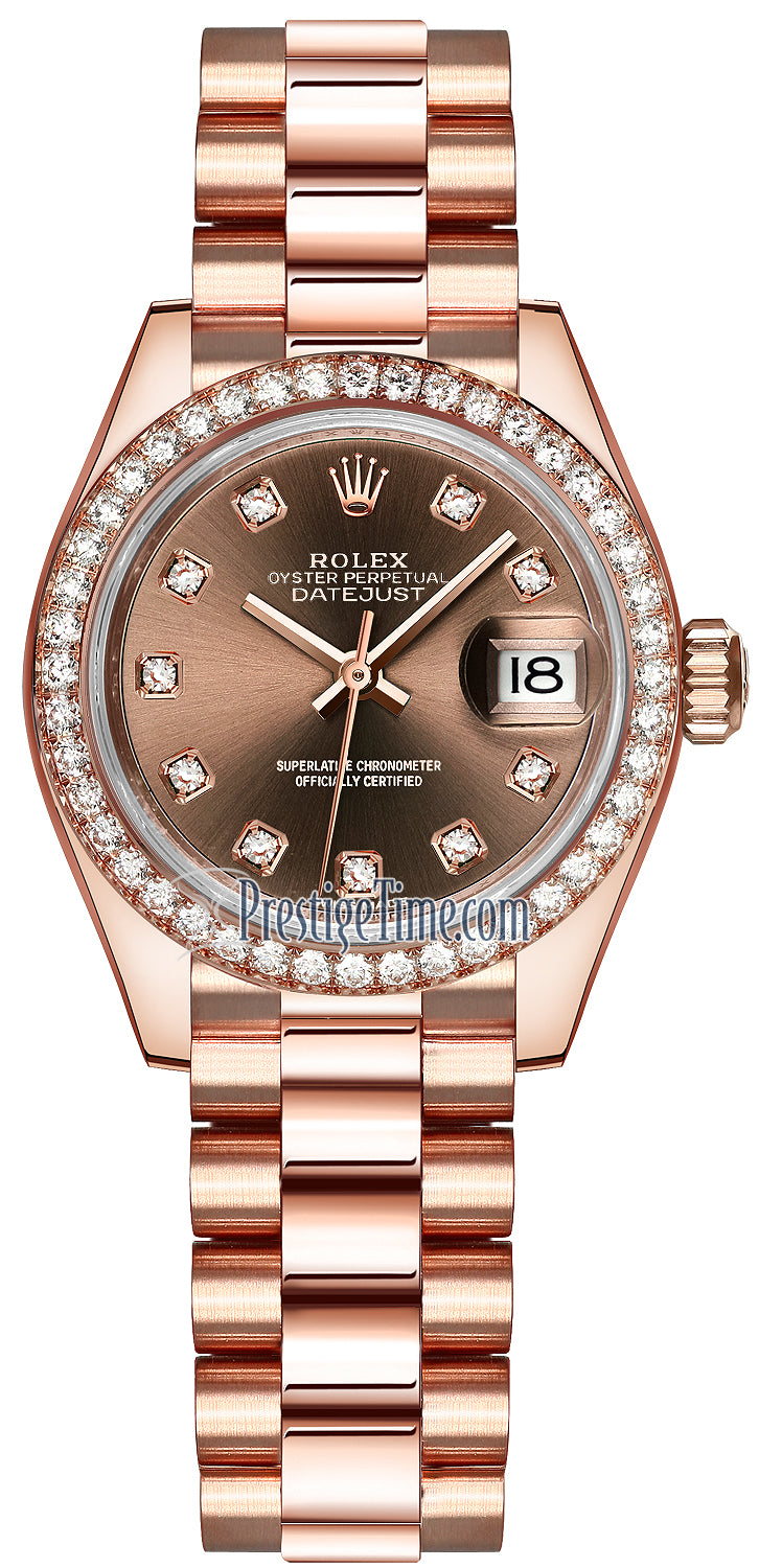 Rolex Lady Datejust 28mm Everose Gold 279135RBR Chocolate Diamond President