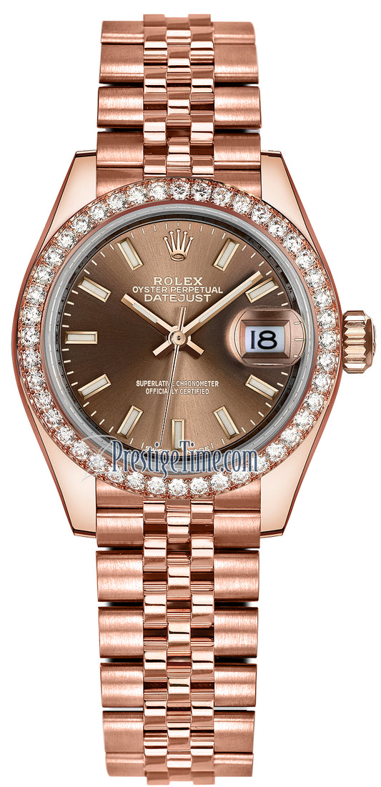 Rolex Lady Datejust 28mm Everose Gold 279135RBR Chocolate Index Jubilee