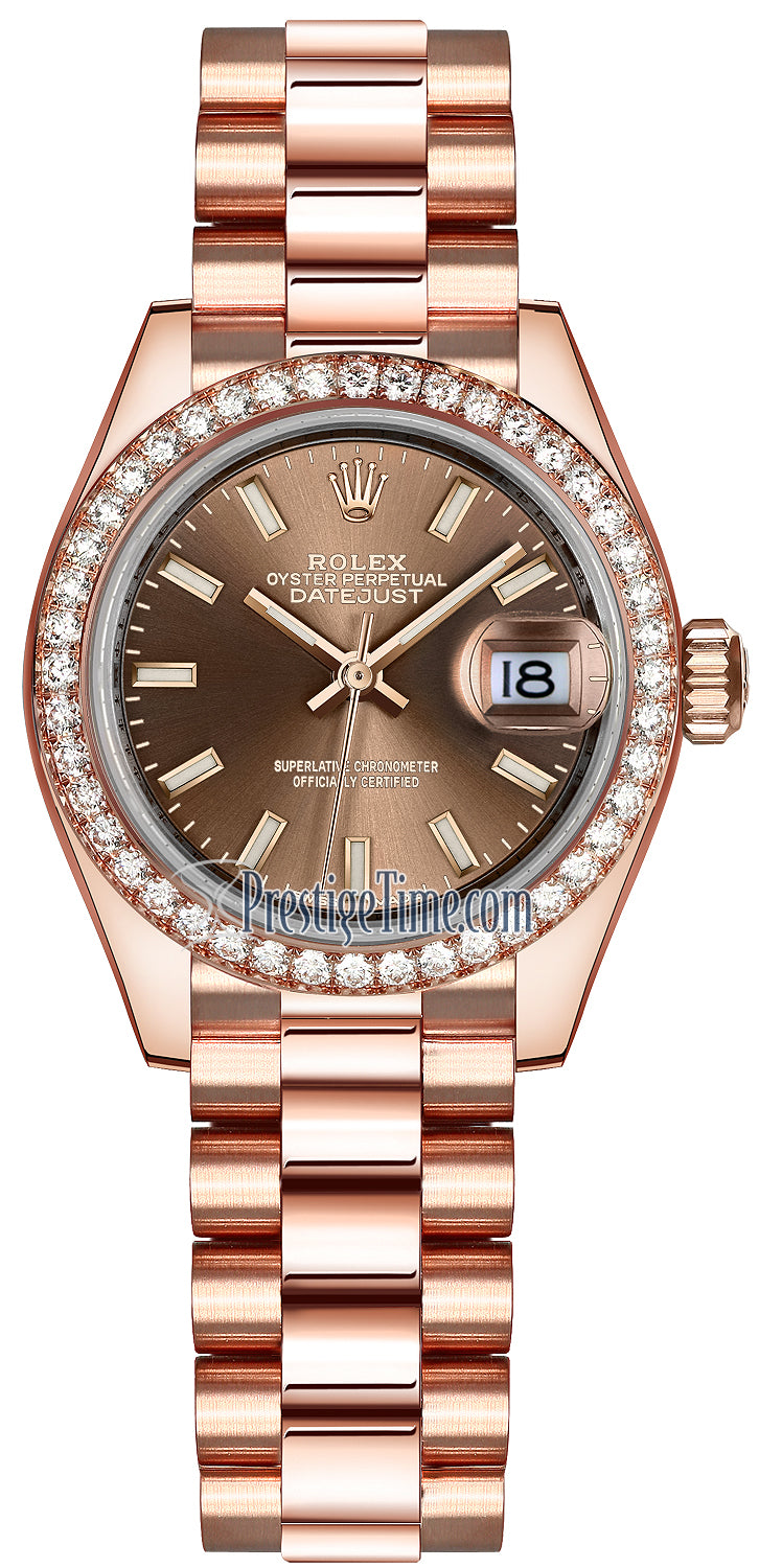 Rolex Lady Datejust 28mm Everose Gold 279135RBR Chocolate Index President