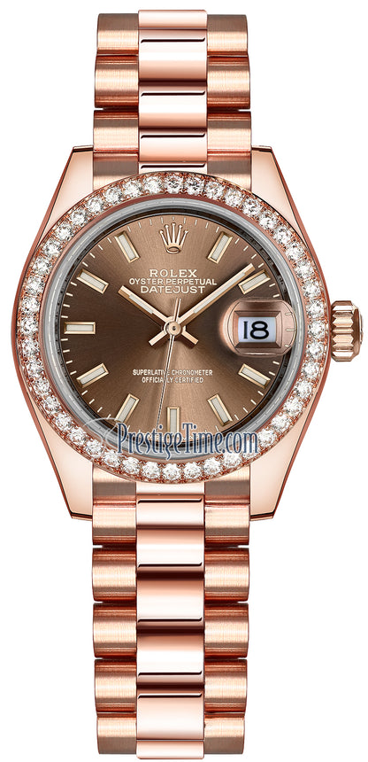 Rolex Lady Datejust 28mm Everose Gold 279135RBR Chocolate Index President