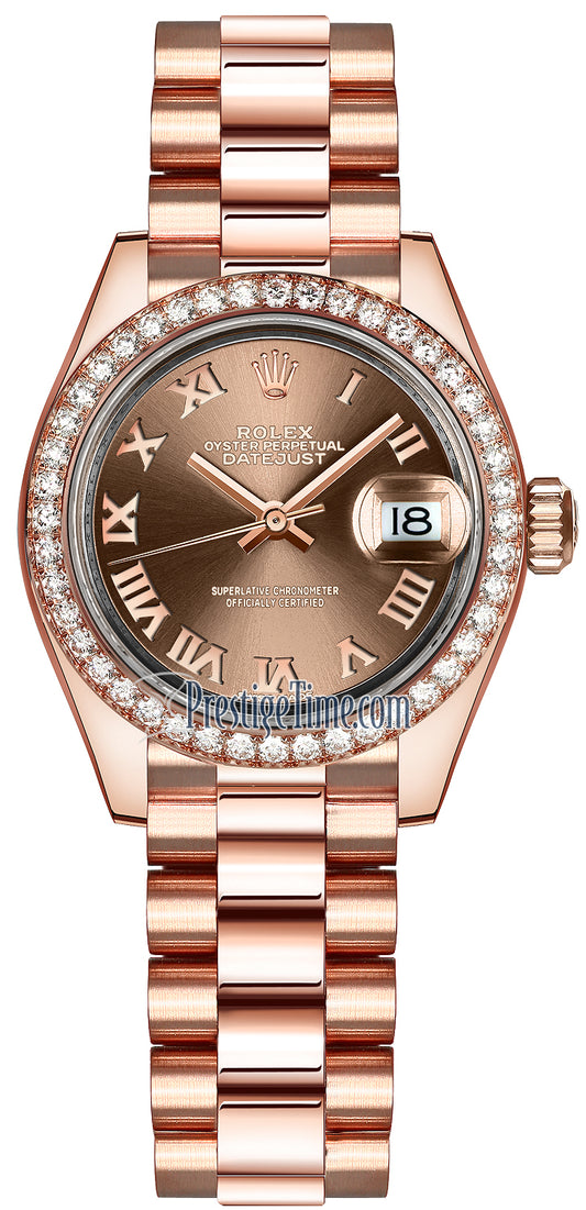 Rolex Lady Datejust 28mm Everose Gold 279135RBR Chocolate Roman President