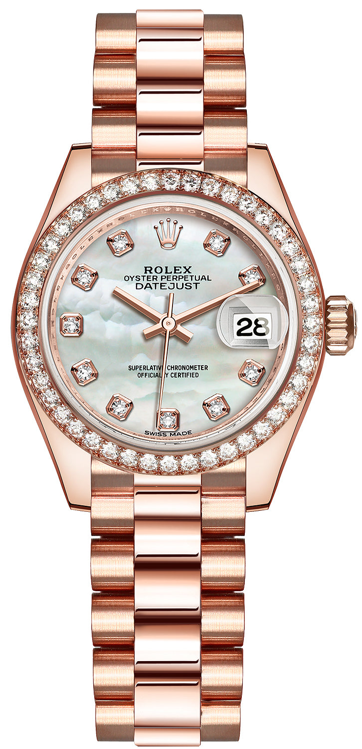 Rolex Lady Datejust 28mm Everose Gold 279135RBR MOP Diamond President