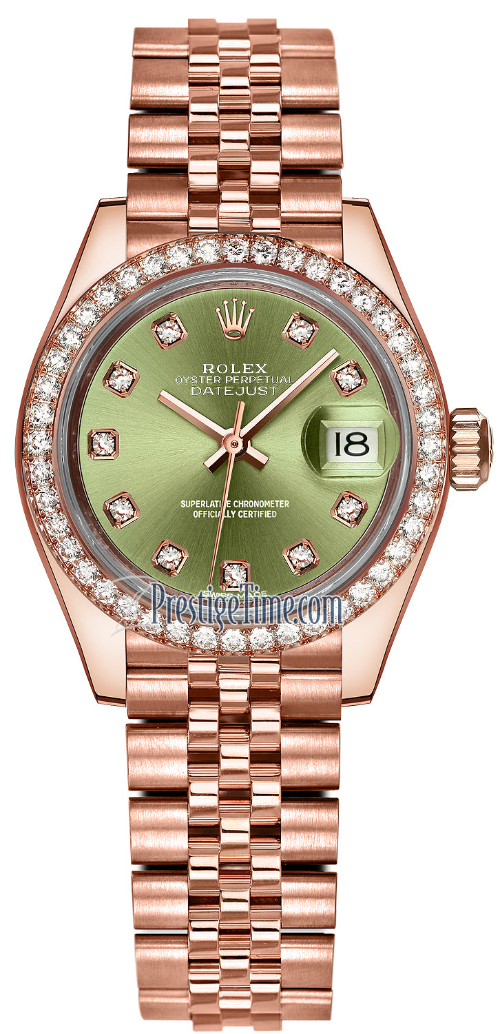 Rolex Lady Datejust 28mm Everose Gold 279135RBR Olive Green Diamond Jubilee