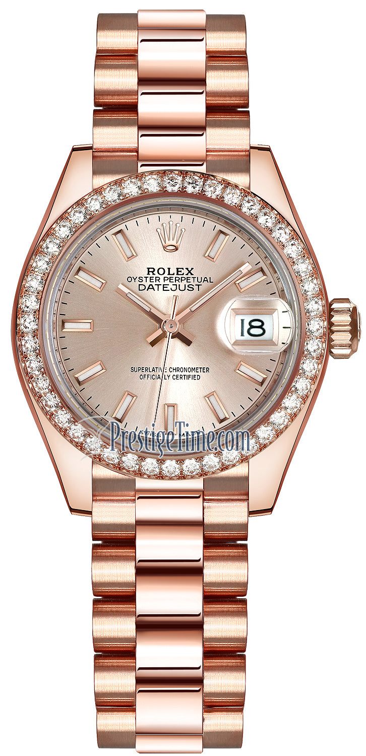 Rolex Lady Datejust 28mm Everose Gold 279135RBR Sundust Index President