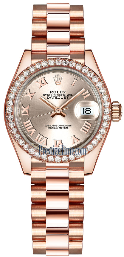 Rolex Lady Datejust 28mm Everose Gold 279135RBR Sundust Roman President