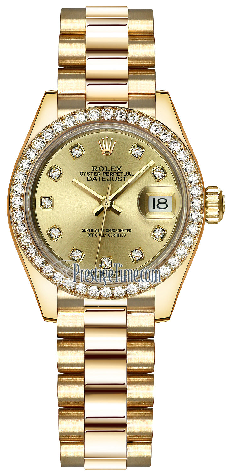 Rolex Lady Datejust 28mm Yellow Gold 279138RBR Champagne Diamond President