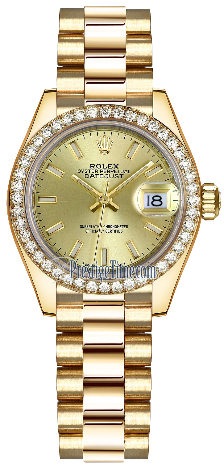 Rolex Lady Datejust 28mm Yellow Gold 279138RBR Champagne Index President