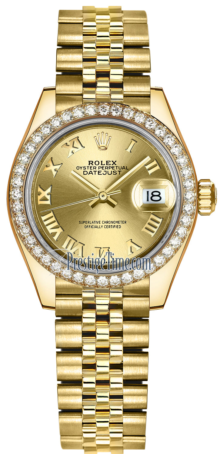 Rolex Lady Datejust 28mm Yellow Gold 279138RBR Champagne Roman Jubilee