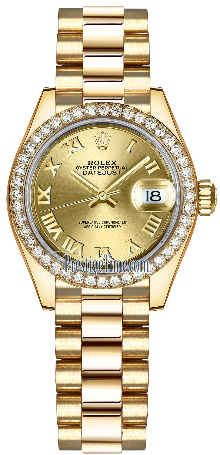 Rolex Lady Datejust 28mm Yellow Gold 279138RBR Champagne Roman President