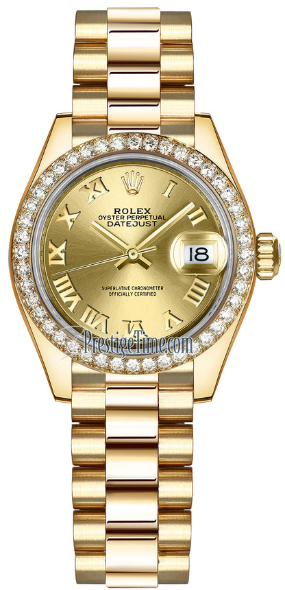 Rolex Lady Datejust 28mm Yellow Gold 279138RBR Champagne Roman President